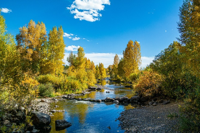 Serene view of the Yampa River in Steamboat Springs, Colorado